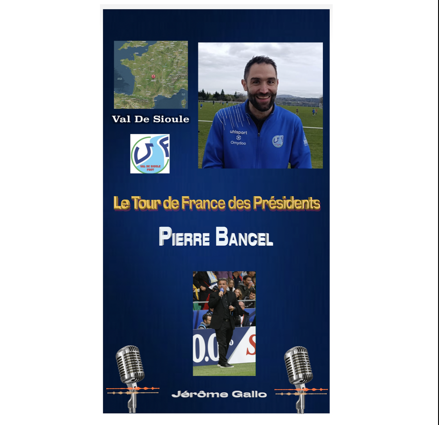 Pierre Bancel, président du Val de Sioule Foot, au stade de Montfermy entouré de jeunes footballeurs en entraînement